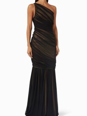 Norma Kamali Black One-Shoulder Ruched Evening Gown